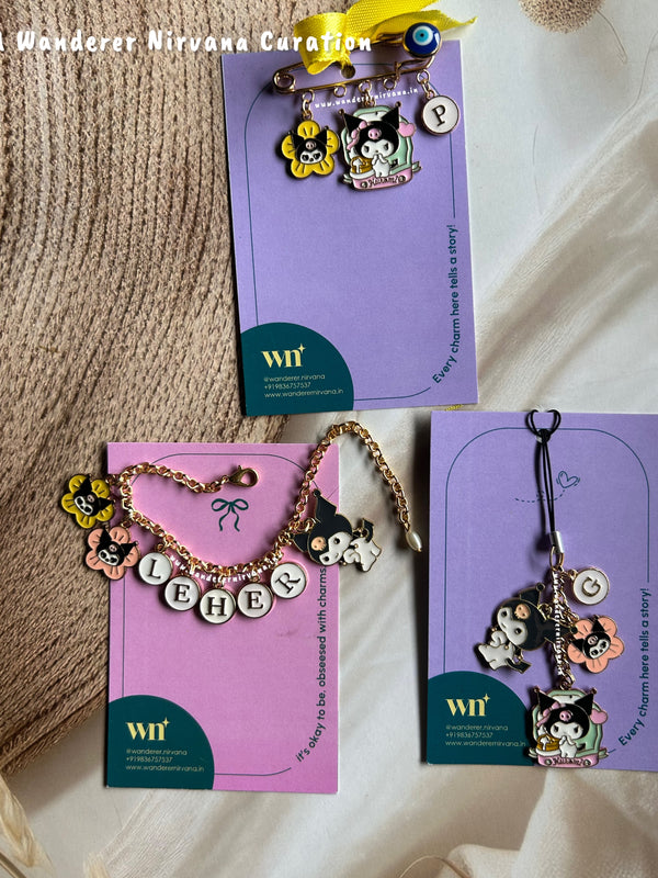 Kuromi Personalised Name Bracelet, Phonecharm, Brooch