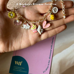 Yellow Pink Bracelet with pearl drop