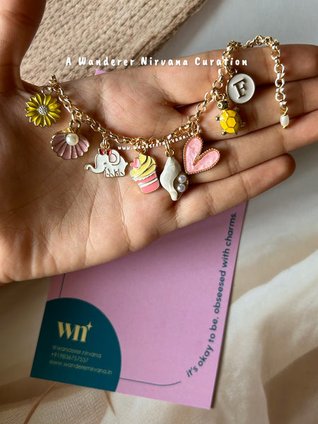 Yellow Pink Bracelet with pearl drop