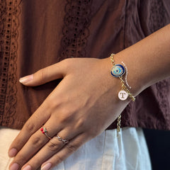 Raaz Evileye Pearl Bracelet with Initial
