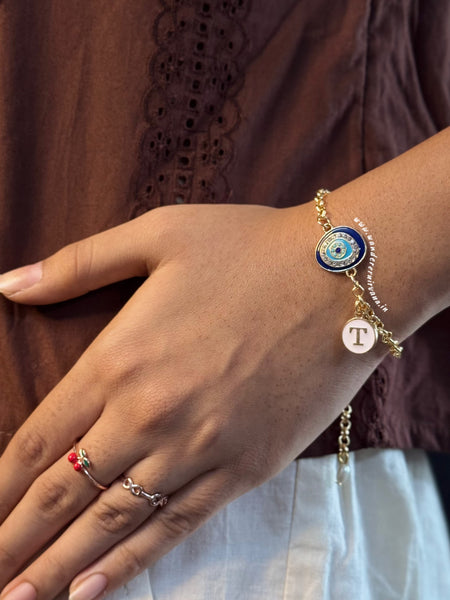 Raaz Evileye Pearl Bracelet with Initial