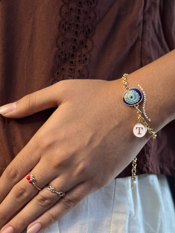 Raaz Evileye Pearl Bracelet with Initial