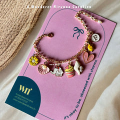 Yellow Pink Bracelet with pearl drop