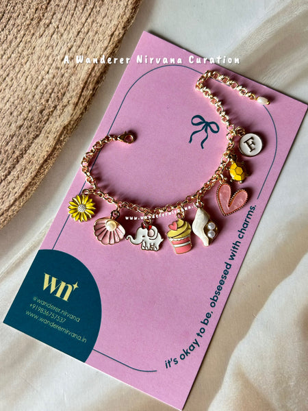 Yellow Pink Bracelet with pearl drop