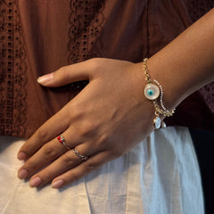 Bindu Evileye Pearl Bracelet with Initial