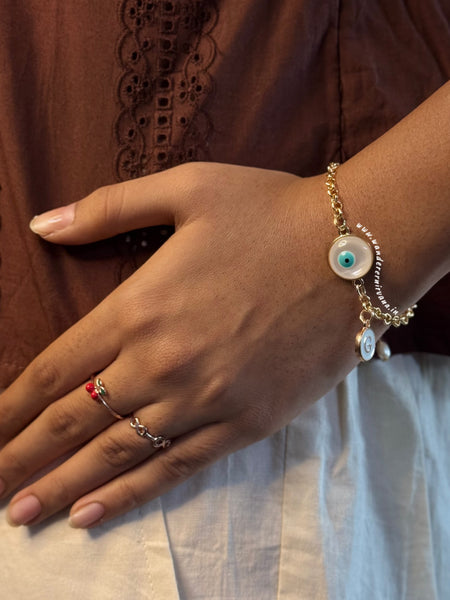 Bindu Evileye Pearl Bracelet with Initial