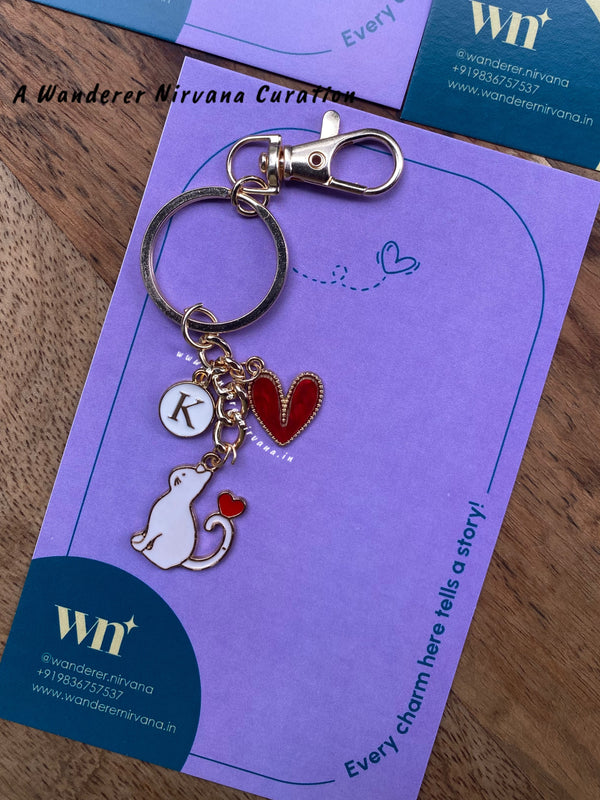 Cat Lover Keychain ( White )