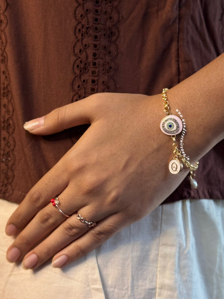 Rosie Evileye Pearl Bracelet with Initial