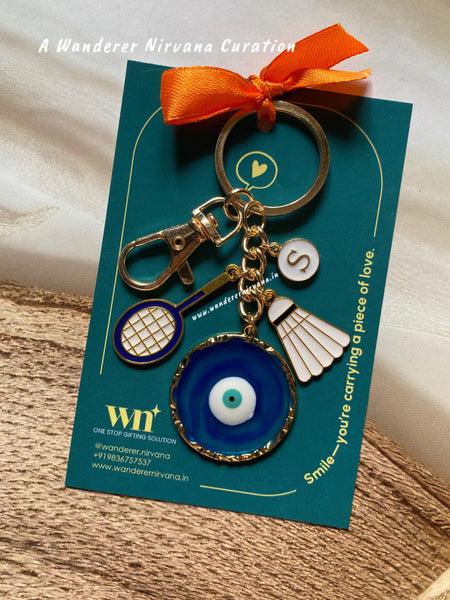 Badminton Evil Eye Personalised Keychain