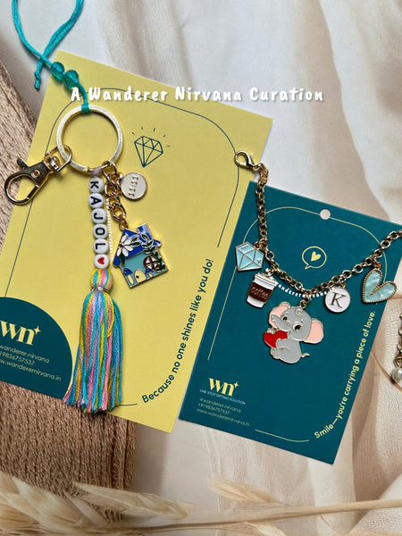 Name Keychain Blue Bracelet Combo