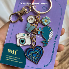 Blue Butterfly Flower Shark Camera Heart Keychain