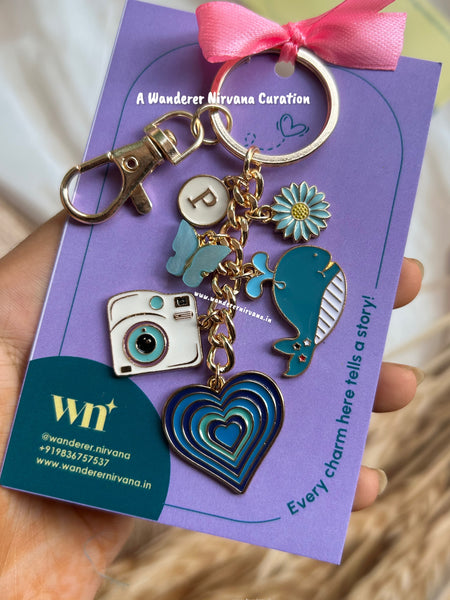 Blue Butterfly Flower Shark Camera Heart Keychain