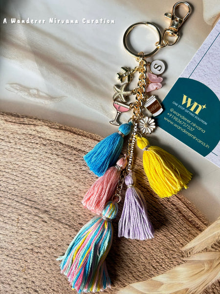 Boho Personalised Travel Coffee Charm Keychain Bagcharm