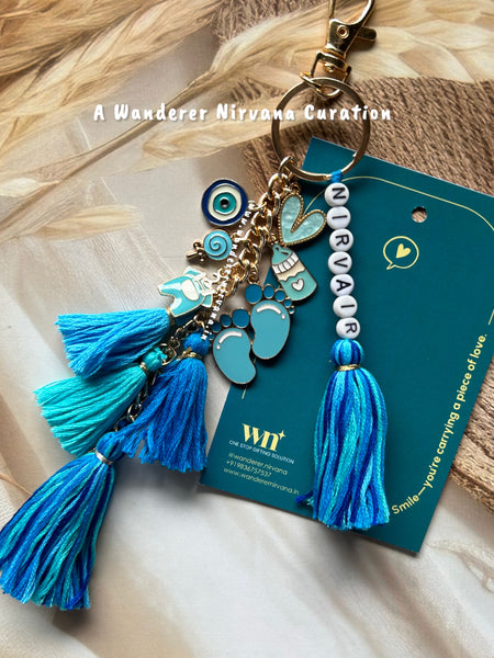 Boho Name Personalised Baby Bagcharm (Blue)