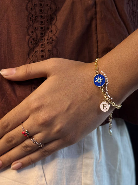 Lakshya Evileye Pearl Bracelet with Initial