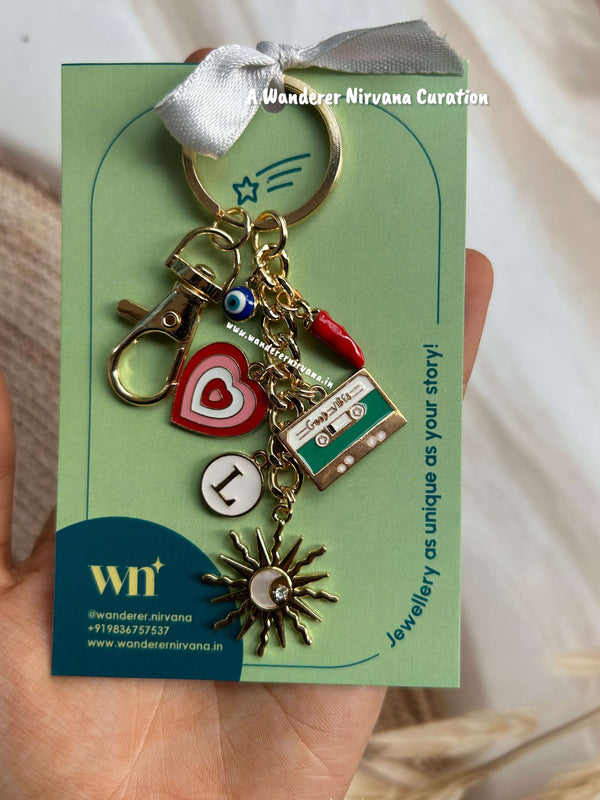 Sun Chilly Evileye Heart Personalised Good Vibes Keychain