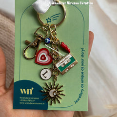 Sun Chilly Evileye Heart Personalised Good Vibes Keychain