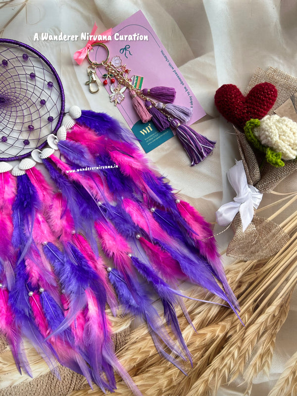 Purple Dreamcatcher Bagcharm Flower Hamper Box