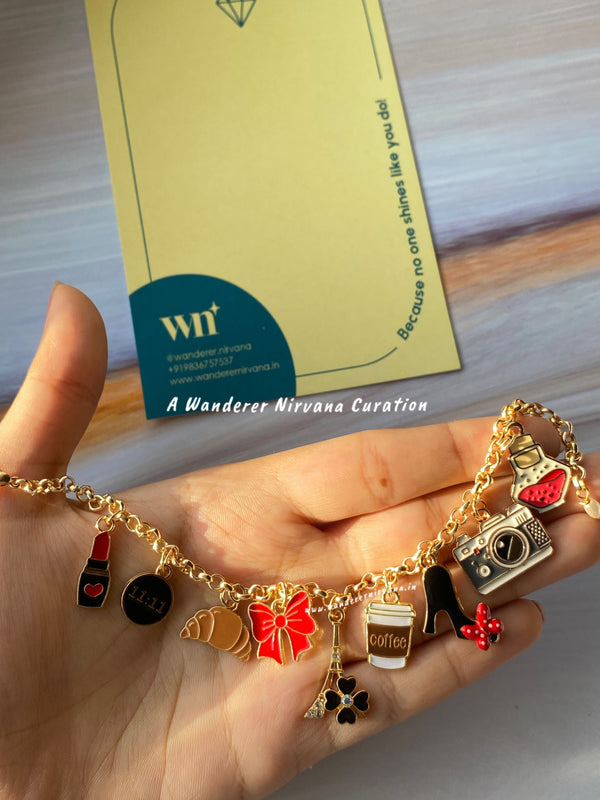 Paris , Coffee, Bow , Crossaint Travel Bracelet