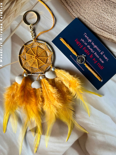 Bhaiya Bhabhi Dreamcatcher Tortoise Rakhi Set (Sunset Yellow)