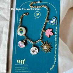 Morphank Purple Shell Universe Sun Maple Leaf Heart Bracelet with pearl drop