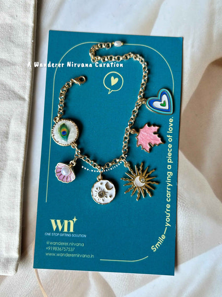 Morphank Purple Shell Universe Sun Maple Leaf Heart Bracelet with pearl drop