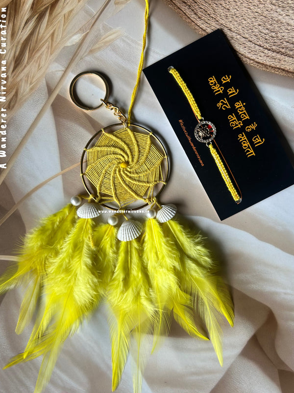 Bhaiya Bhabhi Dreamcatcher Tortoise Rakhi Set (BeeYellow)