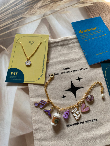 Lavender Personalised Combo( Neckpiece, Bracelet, Phonecharm)
