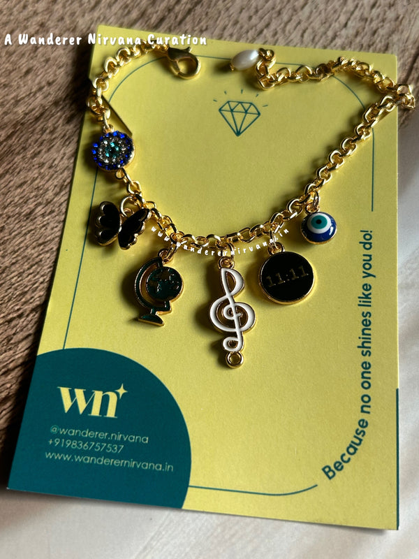 Evileye Butterfly Music 11:11 Travel Bracelet with pearl drop