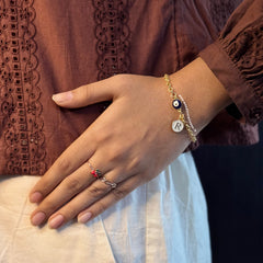 Classic Evileye Pearl Bracelet with Initial