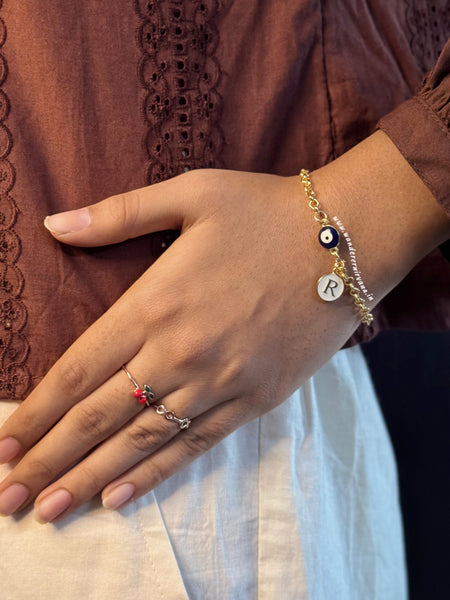 Classic Evileye Pearl Bracelet with Initial