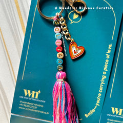 Personalised Name Boho Keychain with Orange Heart