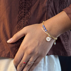 Trinetra Evileye Pearl Bracelet with Initial