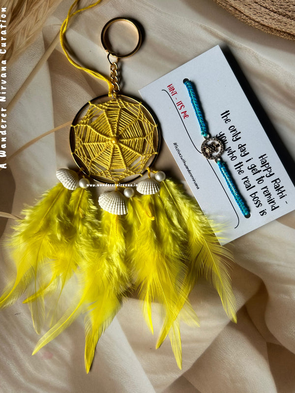 Bhaiya Bhabhi Dreamcatcher Tortoise Rakhi Set ( Yellow SeaBlue)