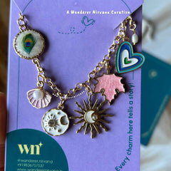 Morphank Purple Shell Universe Sun Maple Leaf Heart Bracelet with pearl drop