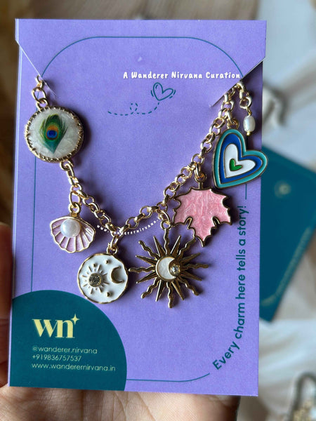 Morphank Purple Shell Universe Sun Maple Leaf Heart Bracelet with pearl drop