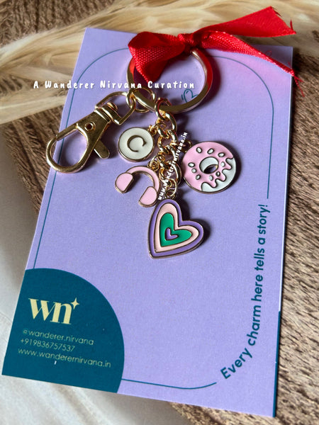 Heart Donut Headphones Keychain