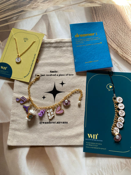 Lavender Personalised Combo( Neckpiece, Bracelet, Phonecharm)