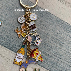 Beer Tom Jerry Travel  Pizza Coffee Journey Keychain