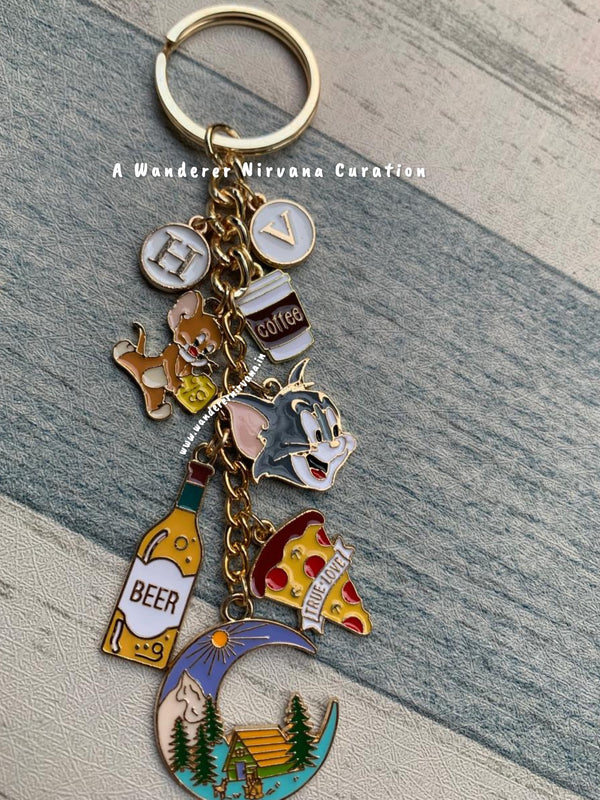 Beer Tom Jerry Travel  Pizza Coffee Journey Keychain