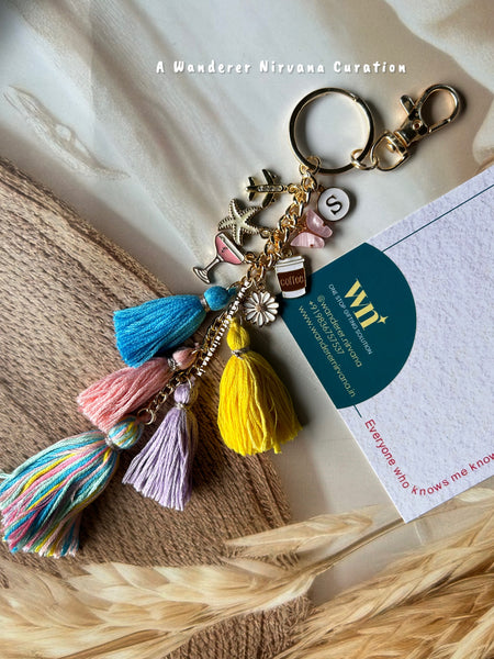 Boho Personalised Travel Coffee Charm Keychain Bagcharm