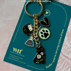 Cat - Fish  Heart Keychain