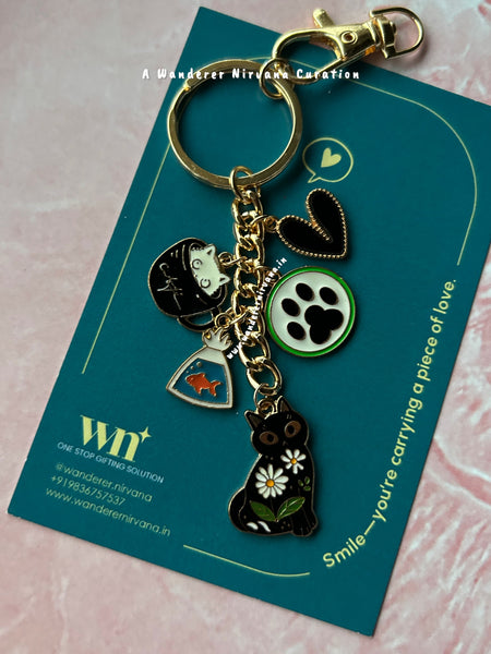 Cat - Fish  Heart Keychain