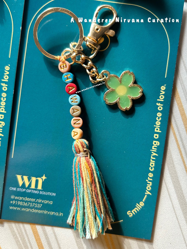 Personalised Name Boho Keychain with Flower