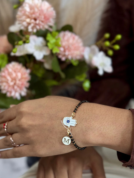 Saanjh Hamsa Nazariya Bracelet with Initial