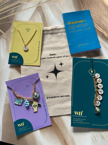 Books Music Beach Personalised Combo( Phonecharm, Neckpiece, Bracelet)