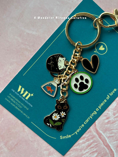 Cat - Fish  Heart Keychain