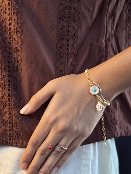 Nazarana Evileye Pearl Bracelet with Initial