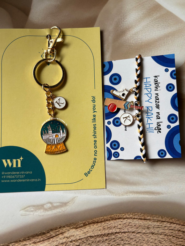 Cricket Rakhi Harry Keychain Combo