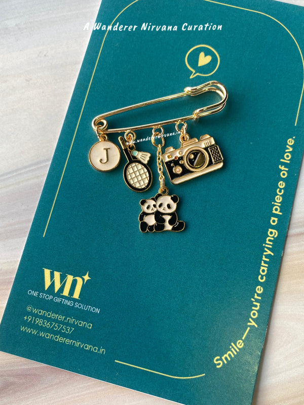 Badminton,Camera & Panda Personalised Brooch